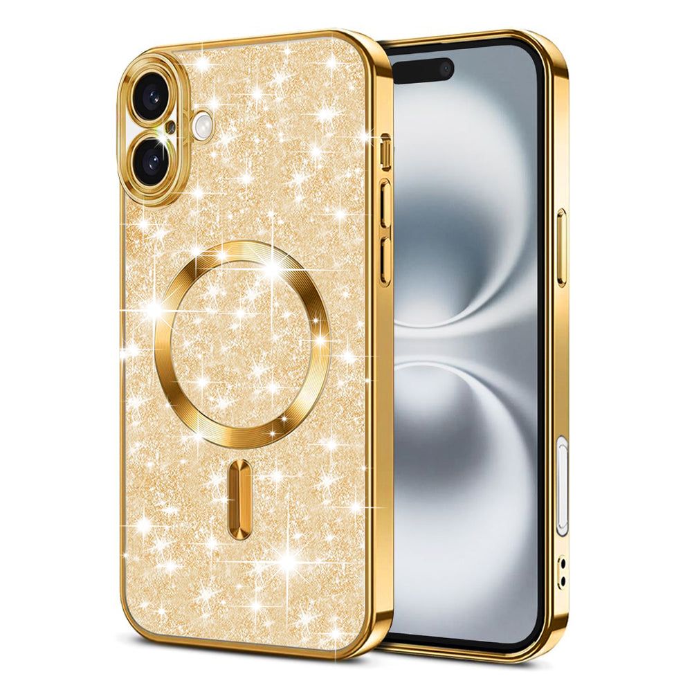 MagSafe Case for Apple iPhone 16, Techsuit, Luxury Glitter, Gold