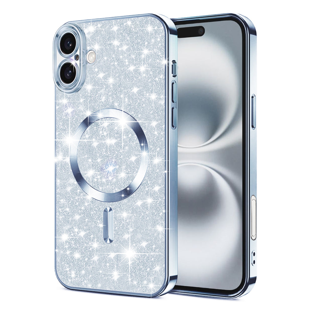 MagSafe Case for Apple iPhone 16, Techsuit, Luxury Glitter, Blue