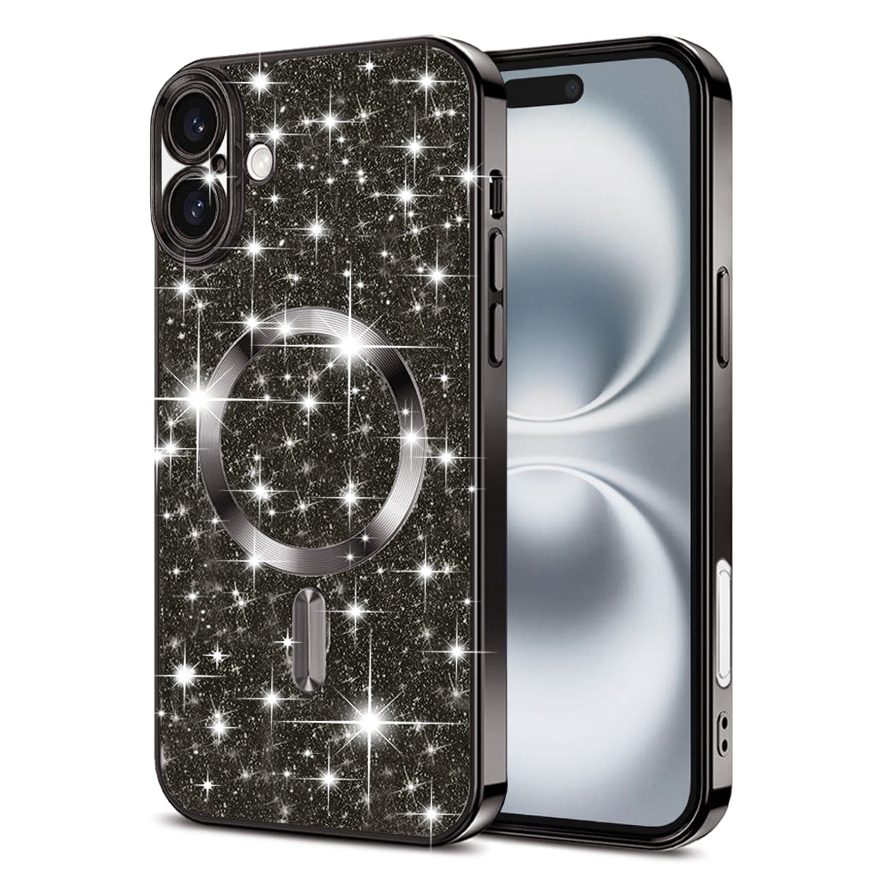 MagSafe Case for Apple iPhone 16, Techsuit, Luxury Glitter, Black