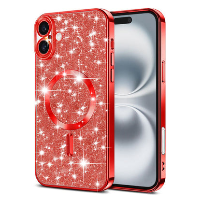 MagSafe Case for Apple iPhone 16, Techsuit, Luxury Glitter, Red