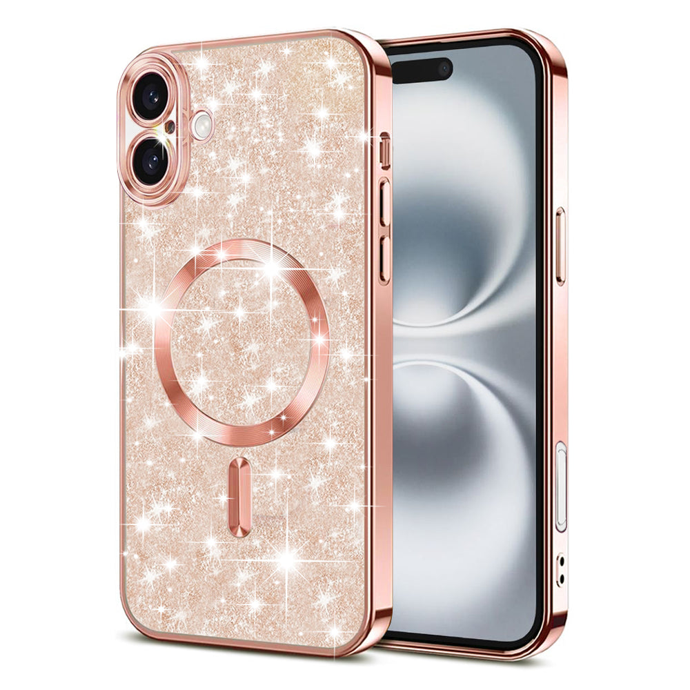 MagSafe Case for Apple iPhone 16, Techsuit, Luxury Glitter, Rose Gold