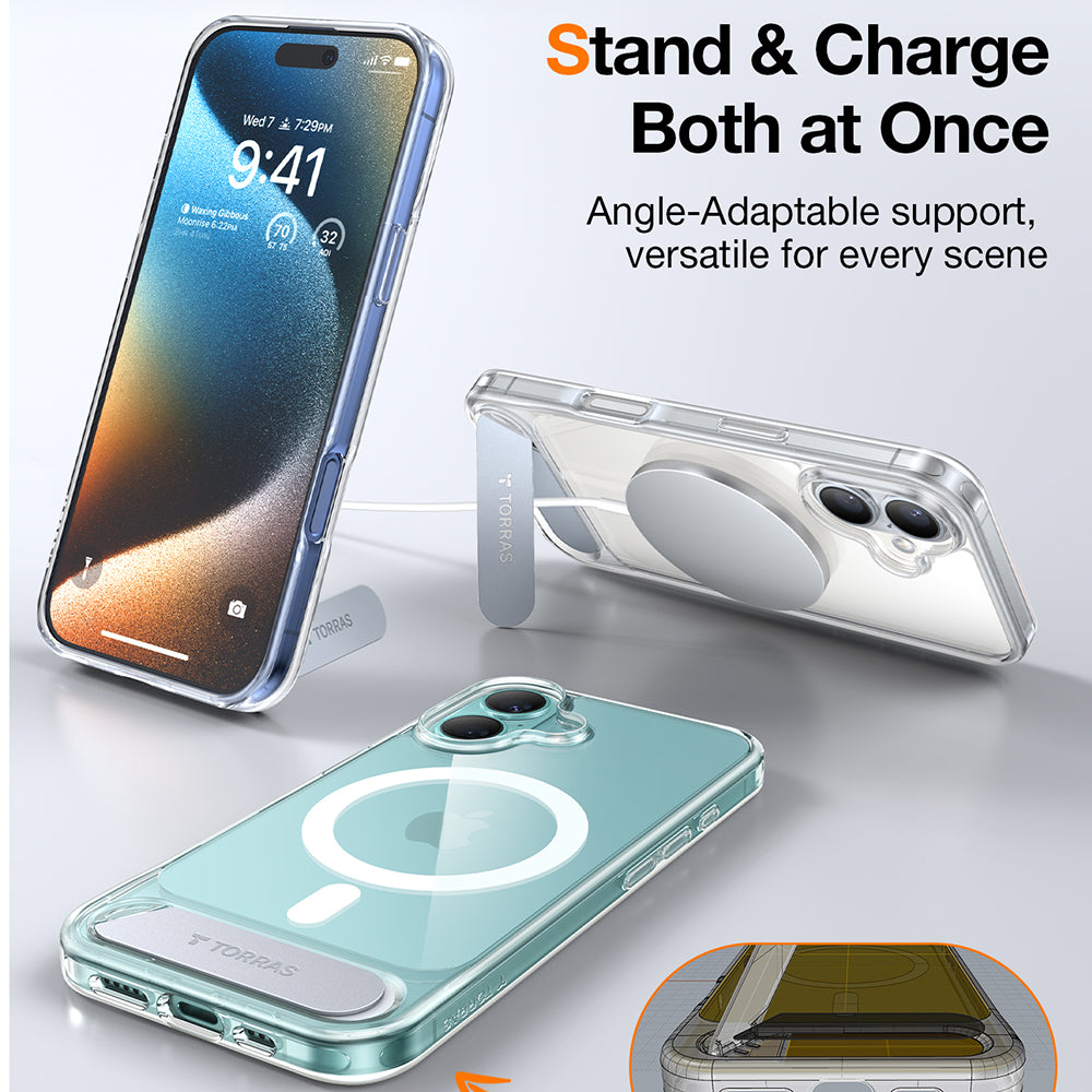 MagSafe Case for Apple iPhone 16, Torras, Pstand, Transparent