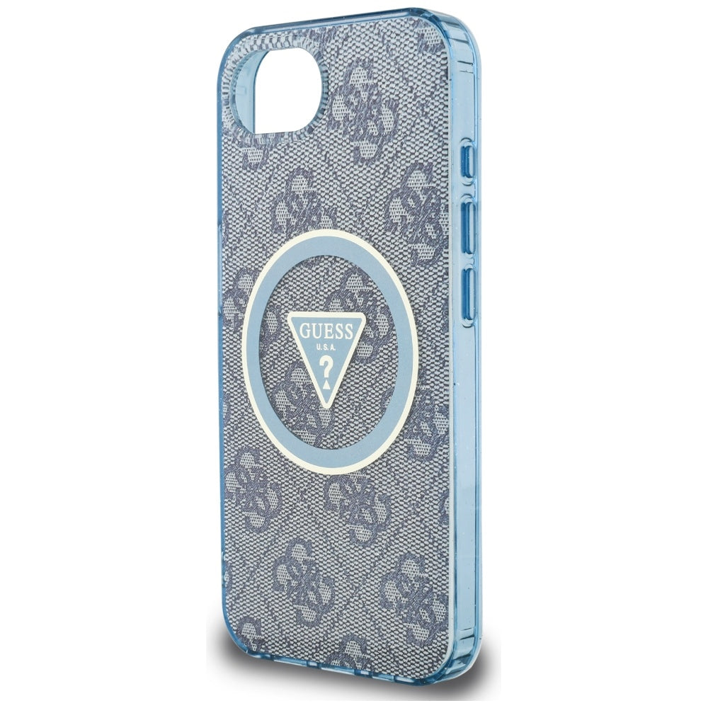 MagSafe Case for Apple iPhone 16e, Guess, IML Glitter 4G Circle Triangle, Blue