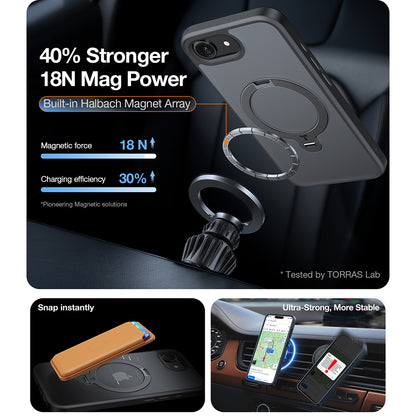 MagSafe Case for Apple iPhone 17e / 16e, Torras, Ostand Spin, Black