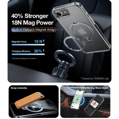 MagSafe Case for Apple iPhone 17e / 16e, Torras, Ostand Spin, Transparent