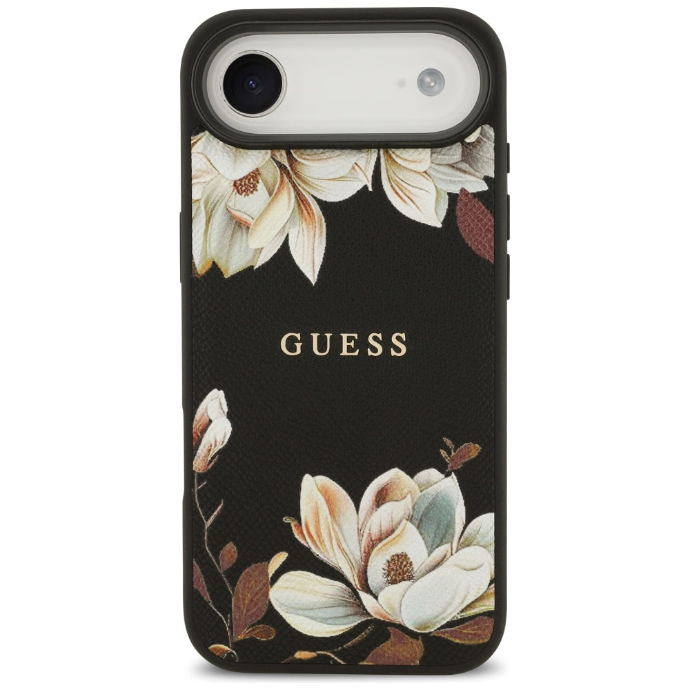MagSafe Case for Apple iPhone 17 Air, Guess, Grained Flowers, Black