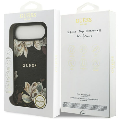 MagSafe Case for Apple iPhone 17 Air, Guess, Grained Flowers, Black