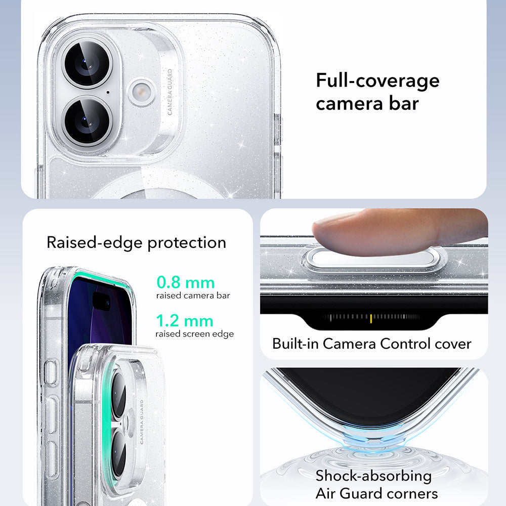 MagSafe Case for Apple iPhone 17, ESR, Classic Hybrid Shimmer, Transparent