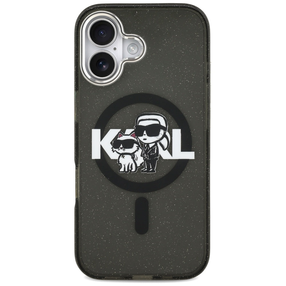 MagSafe Case for Apple iPhone 17, Karl Lagerfeld, IML Sketch Logo Glitter Karl & Choupette, Black