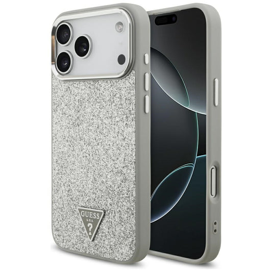 MagSafe Case for Apple iPhone 17 Pro, Guess, Glitter Triangle Logo, Silver