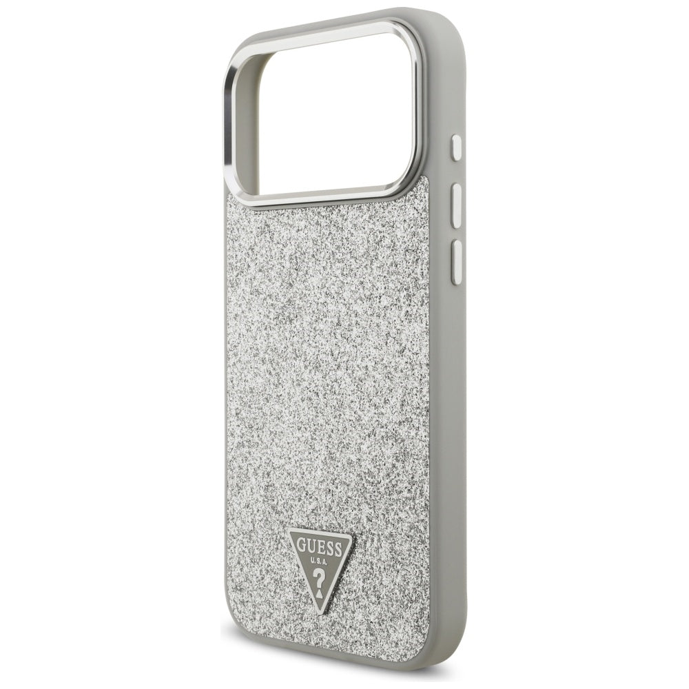 MagSafe Case for Apple iPhone 17 Pro, Guess, Glitter Triangle Logo, Silver