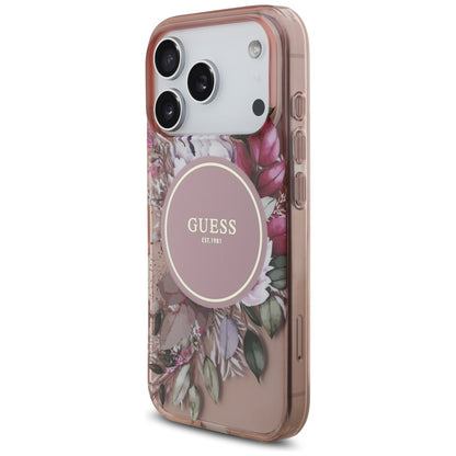 MagSafe Case for Apple iPhone 17 Pro, Guess, IML Flowers with Pearl Strap, Pink
