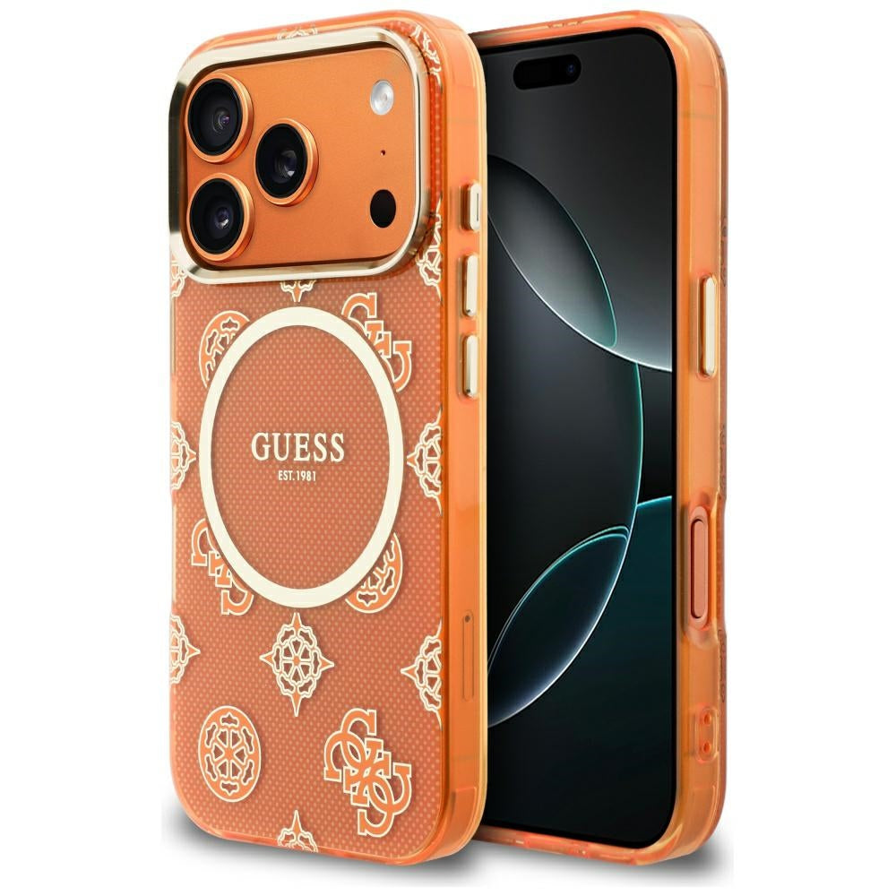 MagSafe Case for Apple iPhone 17 Pro, Guess, IML Peony Dot, Orange