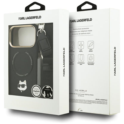 MagSafe Case for Apple iPhone 17 Pro, Karl Lagerfeld, Big Strap Choupette Metal Logo, Black