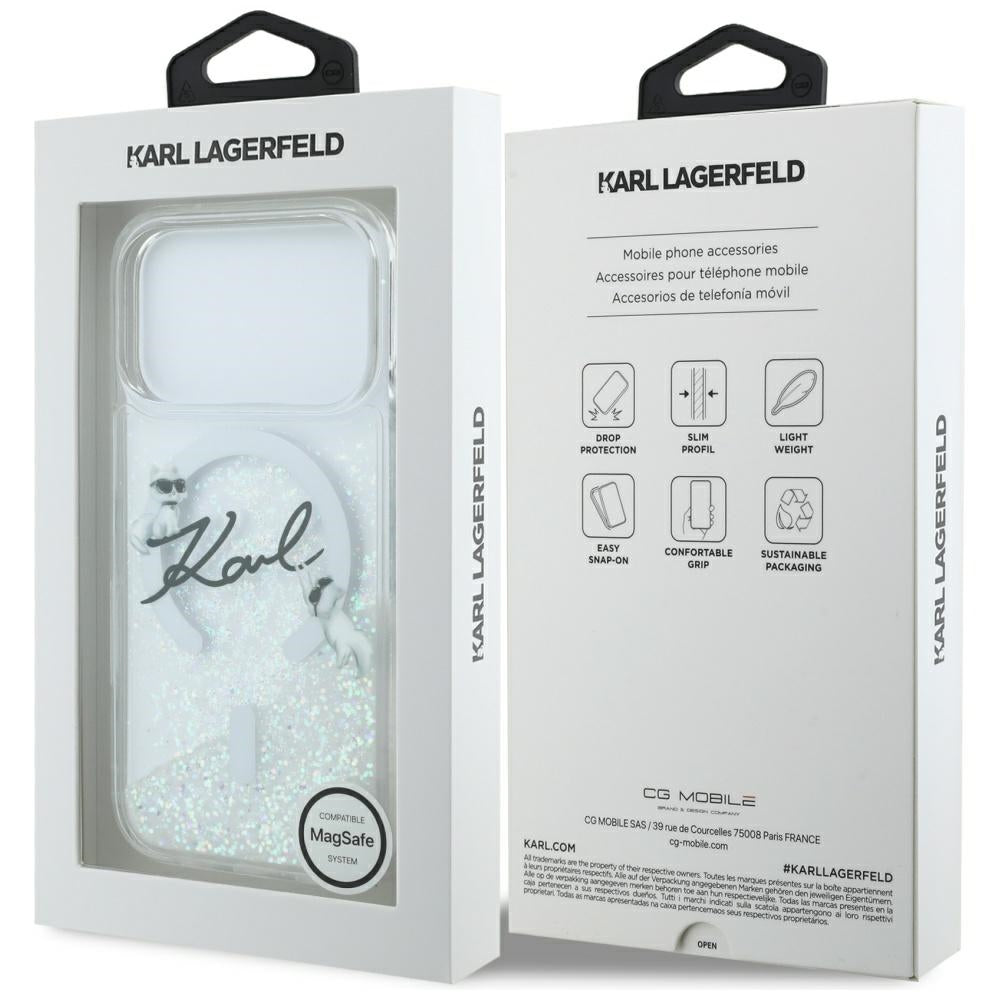 MagSafe Case for Apple iPhone 17 Pro, Karl Lagerfeld, Glitter Karl Script Logo, Transparent