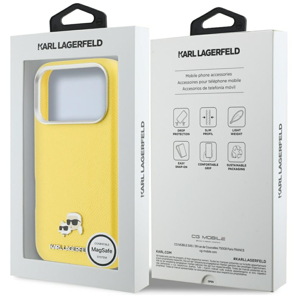 MagSafe Case for Apple iPhone 17 Pro, Karl Lagerfeld, Saffiano Karl & Choupette Pins, Yellow