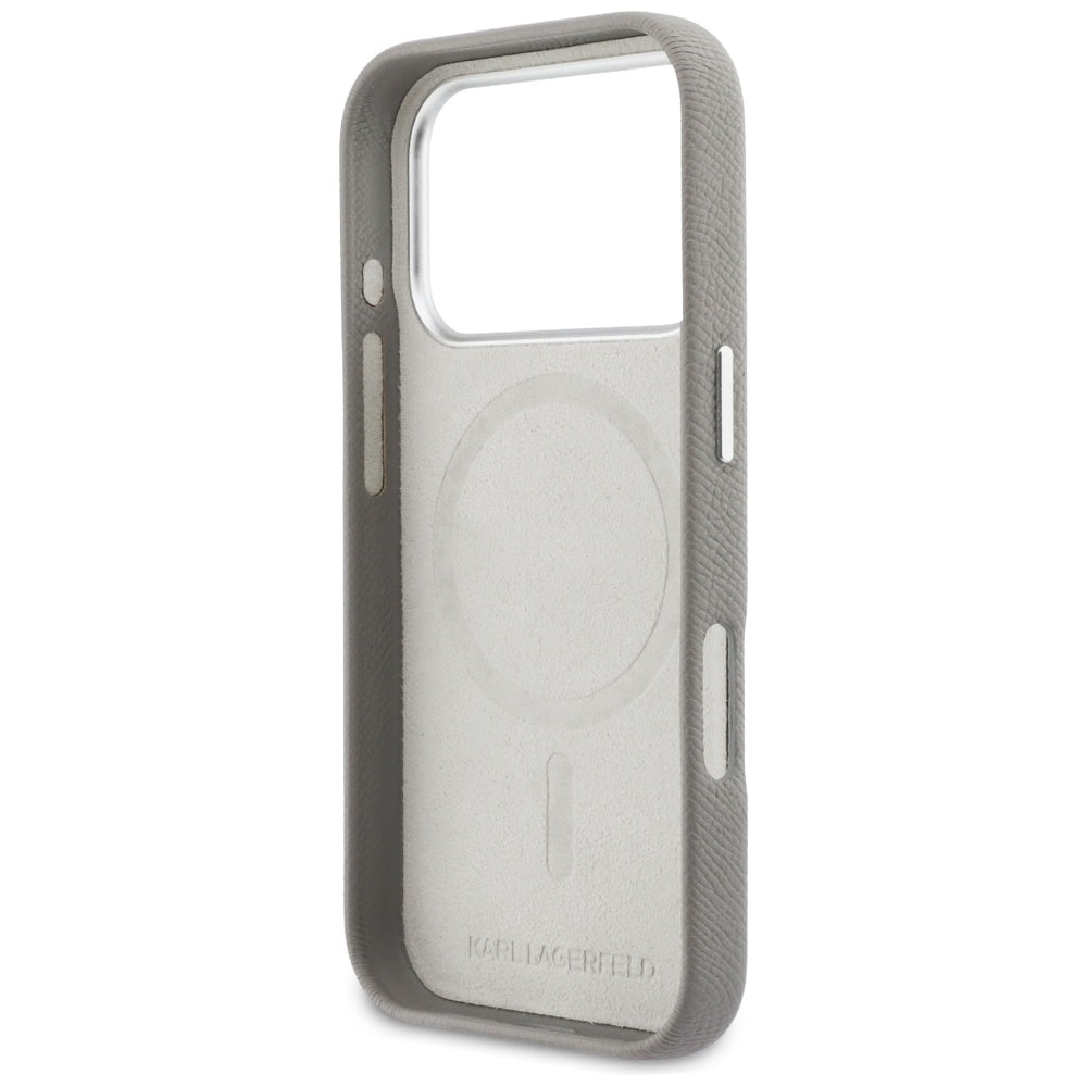 MagSafe Case for Apple iPhone 17 Pro, Karl Lagerfeld, Saffiano Karl & Choupette Pins, Grey