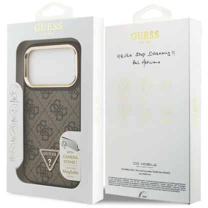 MagSafe Case for Apple iPhone 17 Pro Max, Guess, 4G Triangle Logo with Stand Camera, Golden Brown