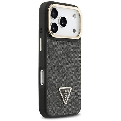 MagSafe Case for Apple iPhone 17 Pro Max, Guess, 4G Triangle Logo with Stand Camera, Black Gold