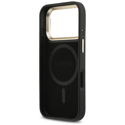 MagSafe Case for Apple iPhone 17 Pro Max, Guess, 4G Triangle Logo with Stand Camera, Black Gold
