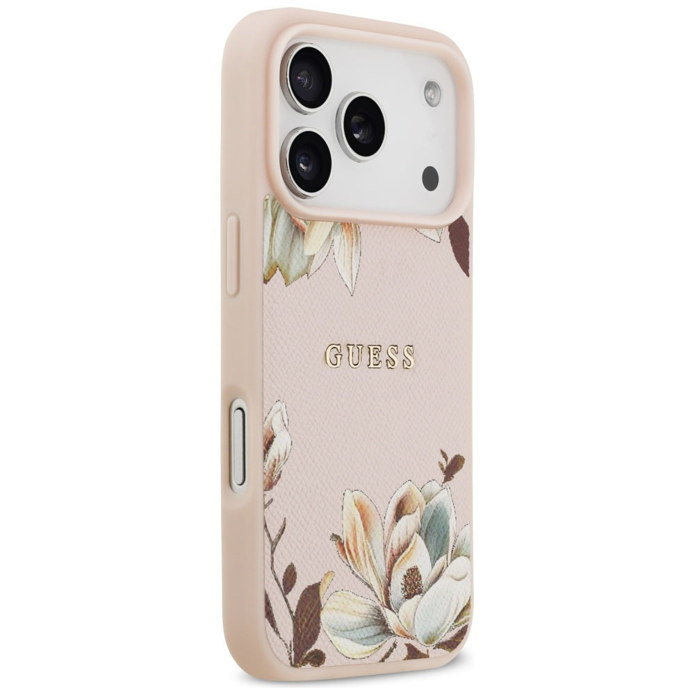 MagSafe Case for Apple iPhone 17 Pro Max, Guess, Grained Flowers, Pink