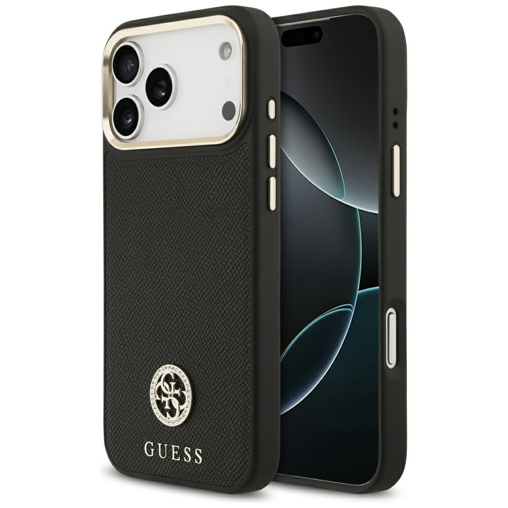 MagSafe Case for Apple iPhone 17 Pro Max, Guess, Grained Strass Logo, Black