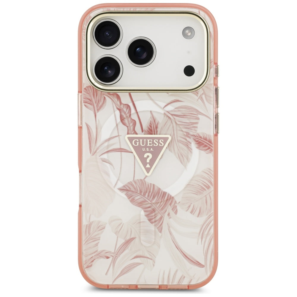 MagSafe Case for Apple iPhone 17 Pro Max, Guess, Jungle Tonal Triangle, Pink
