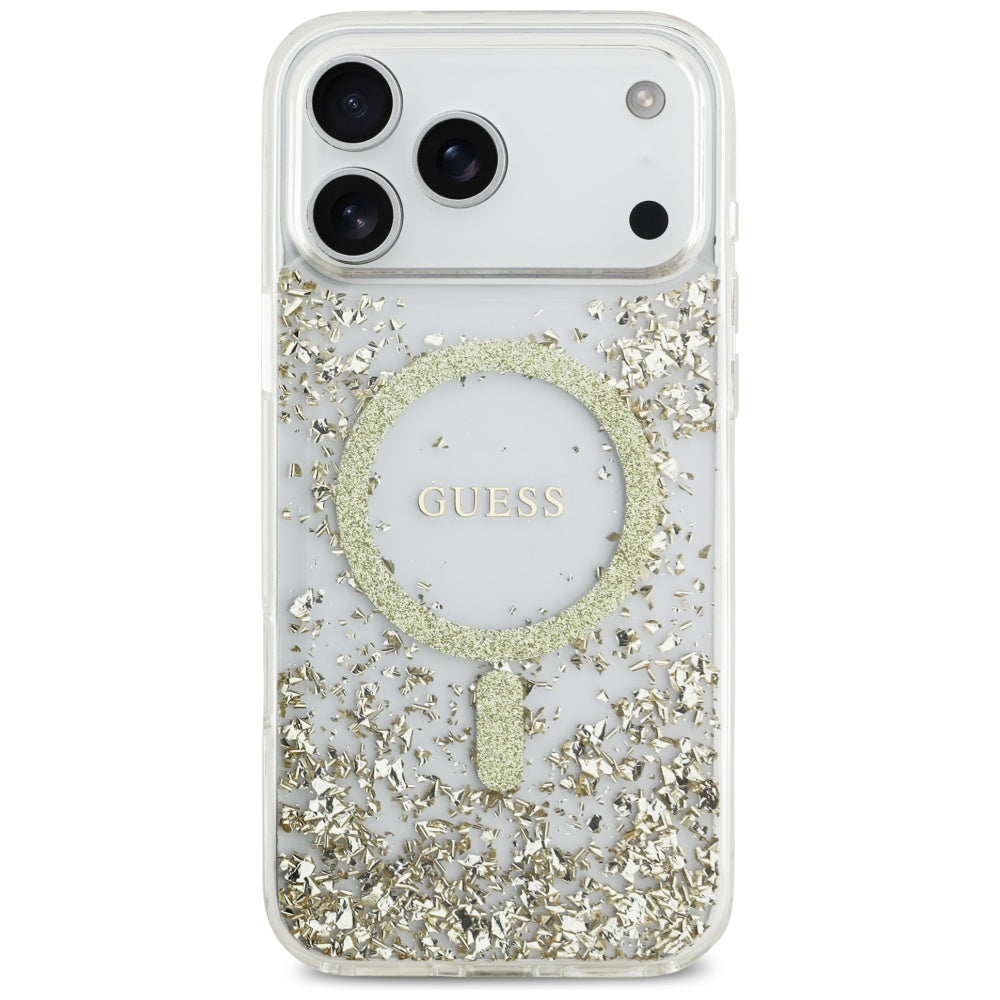 MagSafe Case for Apple iPhone 17 Pro Max, Guess, Resin Bottom Glitter, Gold
