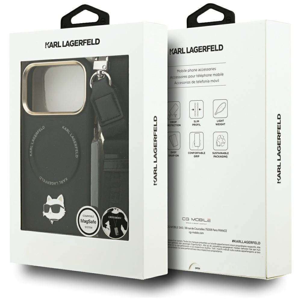 MagSafe Case for Apple iPhone 17 Pro Max, Karl Lagerfeld, Big Strap Choupette Metal Logo, Black