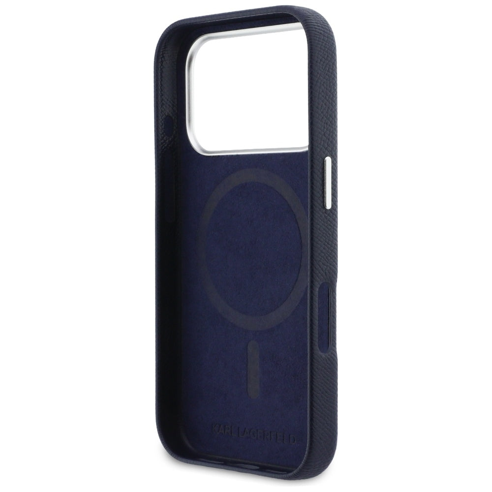 MagSafe Case for Apple iPhone 17 Pro Max, Karl Lagerfeld, Saffiano Karl & Choupette Pins, Blue