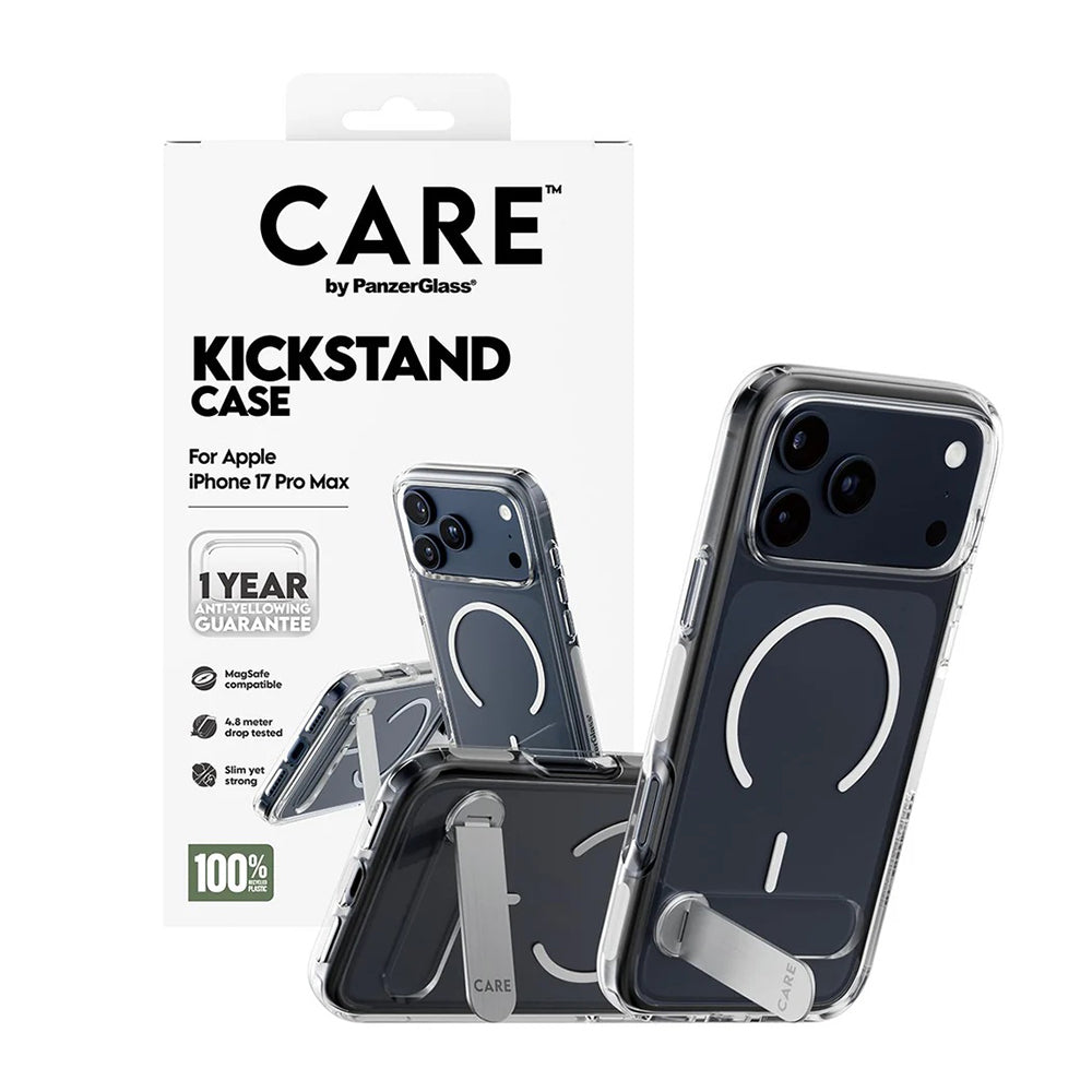 MagSafe Case for Apple iPhone 17 Pro Max, PanzerGlass, Care Feature Kickstand, White Transparent