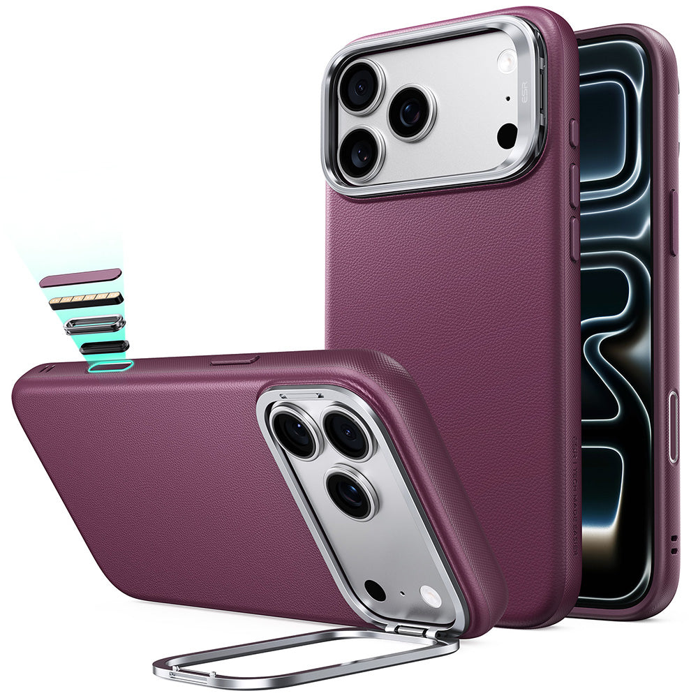 MagSafe Case for Apple iPhone 18 Pro / 17 Pro, ESR, Atelier with Kickstand, Dark Satin Burgundy