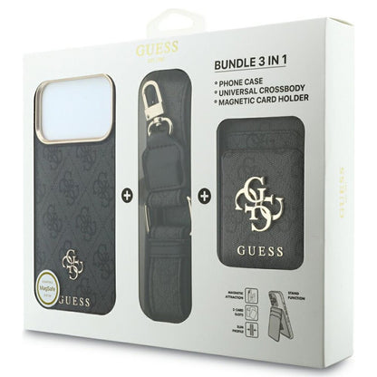 MagSafe Case for Apple iPhone 18 Pro / 17 Pro, Guess, 4G Cardslot & Big Strap, Black