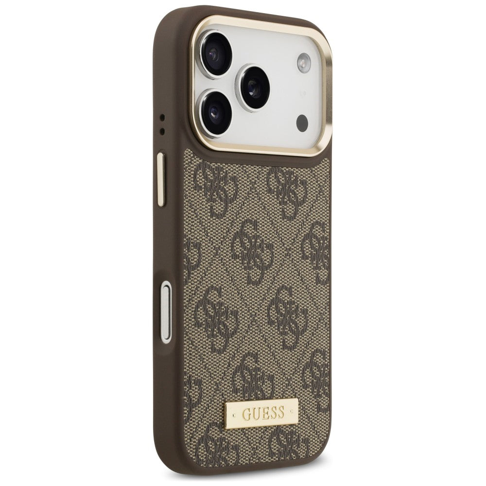 MagSafe Case for Apple iPhone 18 Pro / 17 Pro, Guess, 4G Logo Plate, Brown