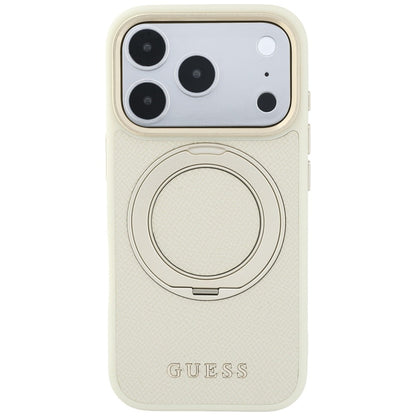 MagSafe Case for Apple iPhone 18 Pro / 17 Pro, Guess, Grained Ring Stand 360 Classic, Beige