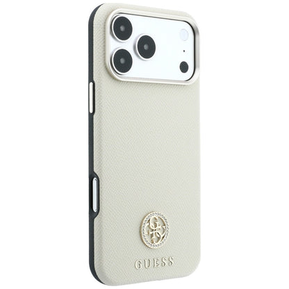 MagSafe Case for Apple iPhone 18 Pro / 17 Pro, Guess, Grained Round Strass Logo, Beige