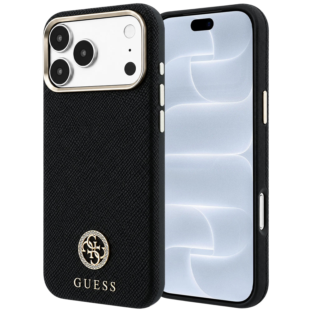 MagSafe Case for Apple iPhone 18 Pro / 17 Pro, Guess, Grained Round Strass Logo, Black