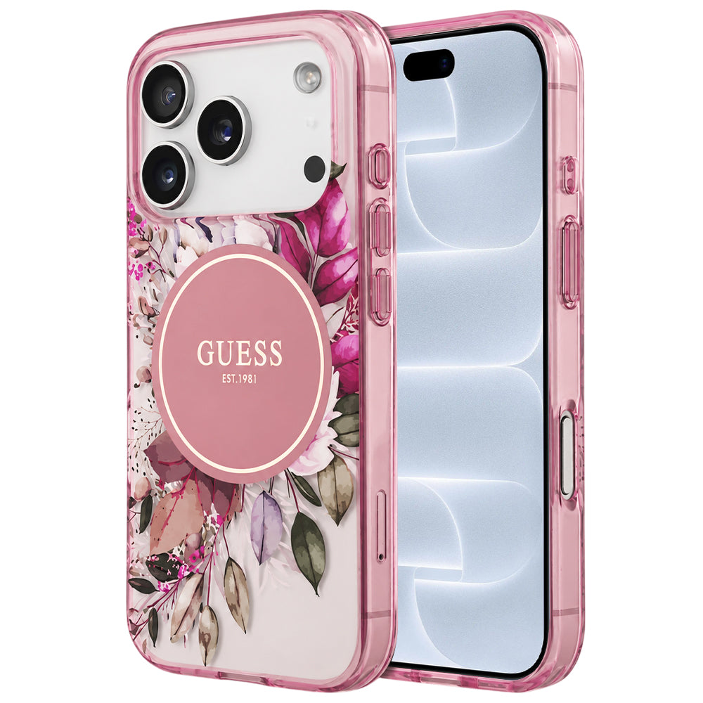 MagSafe Case for Apple iPhone 18 Pro / 17 Pro, Guess, IML Flower & Tonal Circle, Pink