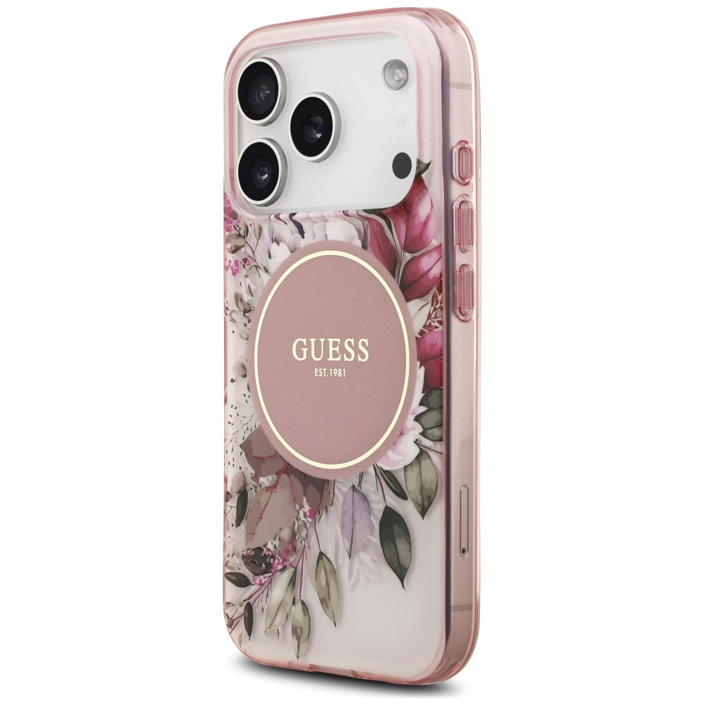MagSafe Case for Apple iPhone 18 Pro / 17 Pro, Guess, IML Flower & Tonal Circle, Pink