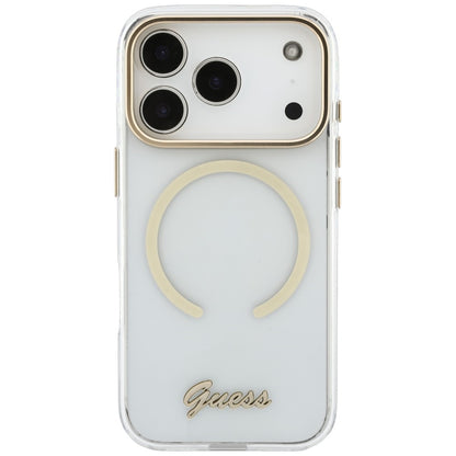 MagSafe Case for Apple iPhone 18 Pro / 17 Pro, Guess, IML Script Metal, Transparent