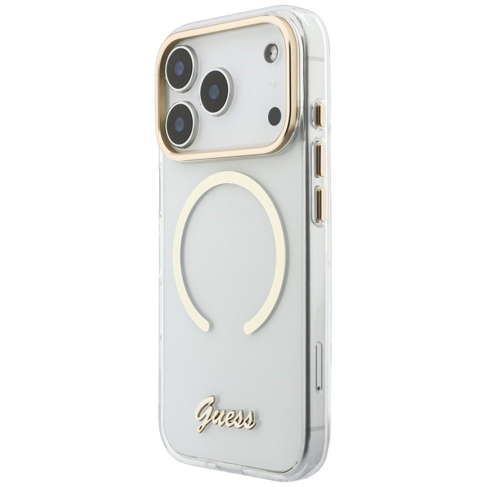 MagSafe Case for Apple iPhone 18 Pro / 17 Pro, Guess, IML Script Metal, Transparent