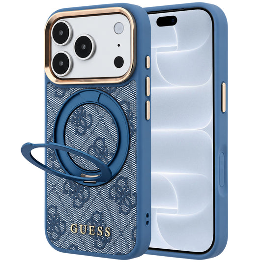 MagSafe Case for Apple iPhone 18 Pro / 17 Pro, Guess, Ring Stand 360 4G Classic Logo, Blue
