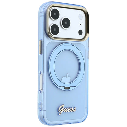 MagSafe Case for Apple iPhone 18 Pro / 17 Pro, Guess, Ring Stand Script Metal Logo, Blue