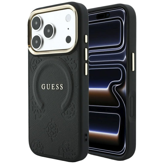 MagSafe Case for Apple iPhone 18 Pro / 17 Pro, Guess, Saffiano Peony Ring, Black