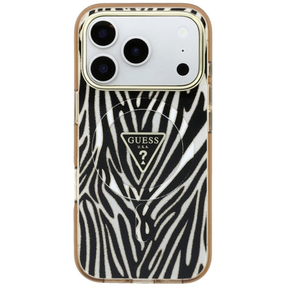 MagSafe Case for Apple iPhone 18 Pro / 17 Pro, Guess, Zebra Glitter Triangle Logo, Gold