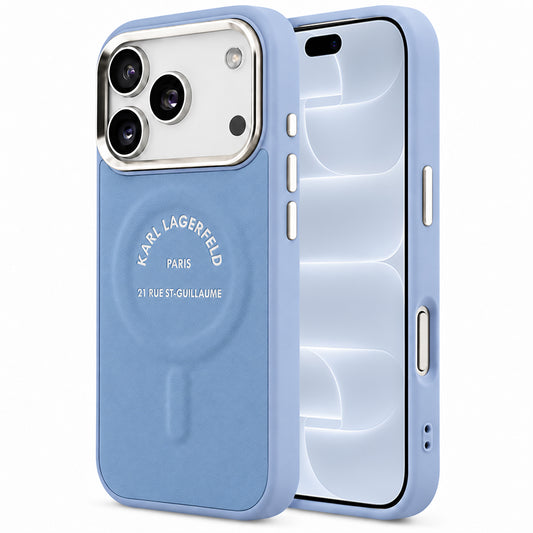MagSafe Case for Apple iPhone 18 Pro / 17 Pro, Karl Lagerfeld, Embossed Open Ring RSG Logo, Blue