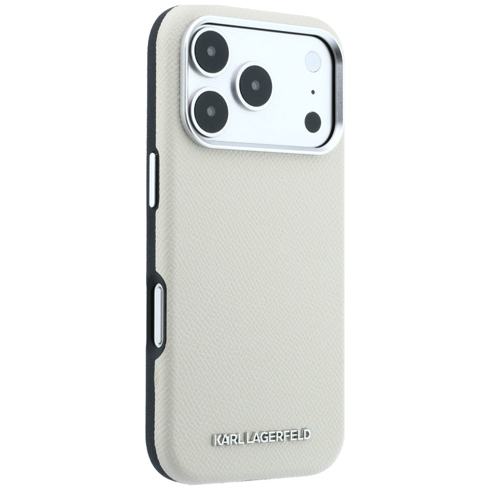 MagSafe Case for Apple iPhone 18 Pro / 17 Pro, Karl Lagerfeld, Grained Elongated Logo, Beige