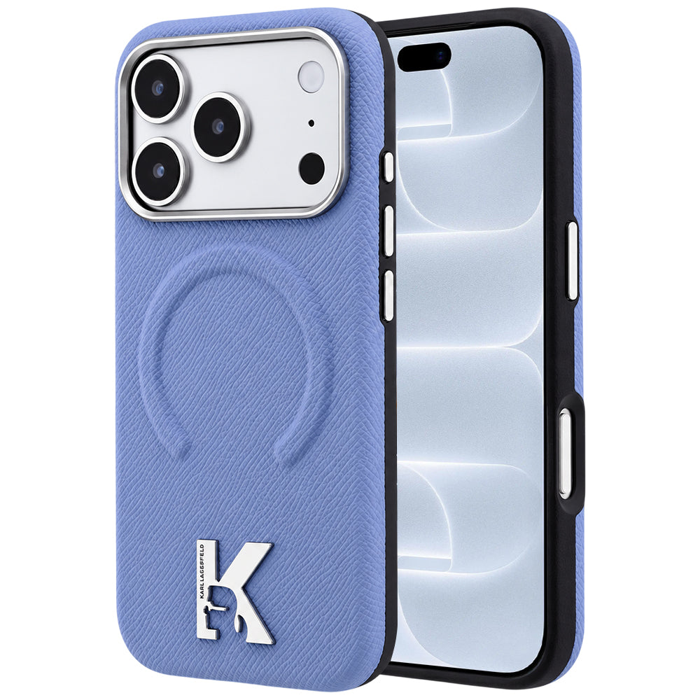 MagSafe Case for Apple iPhone 18 Pro / 17 Pro, Karl Lagerfeld, Grained Embossed Ring, Blue