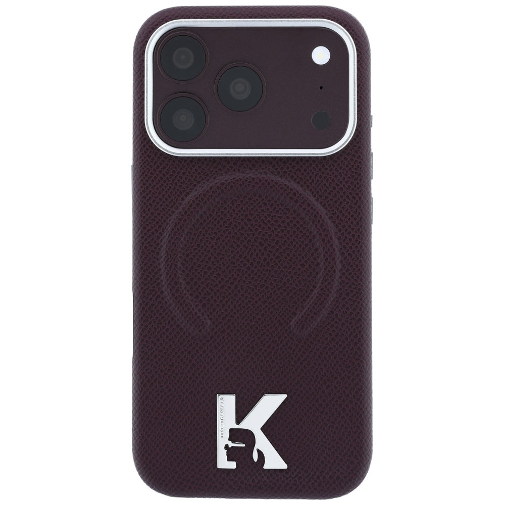 MagSafe Case for Apple iPhone 18 Pro / 17 Pro, Karl Lagerfeld, Grained Embossed Ring, Burgundy