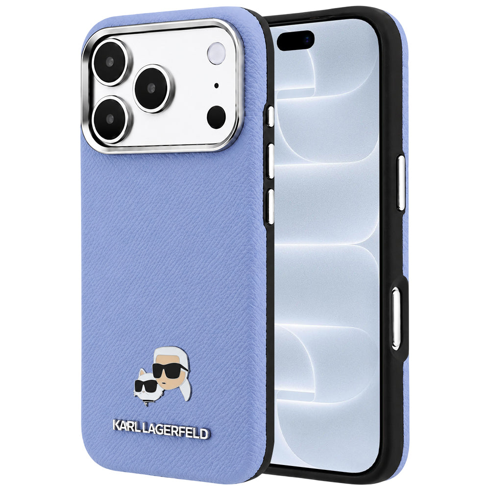 MagSafe Case for Apple iPhone 18 Pro / 17 Pro, Karl Lagerfeld, Grained Karl & Choupette Head's Metal, Blue
